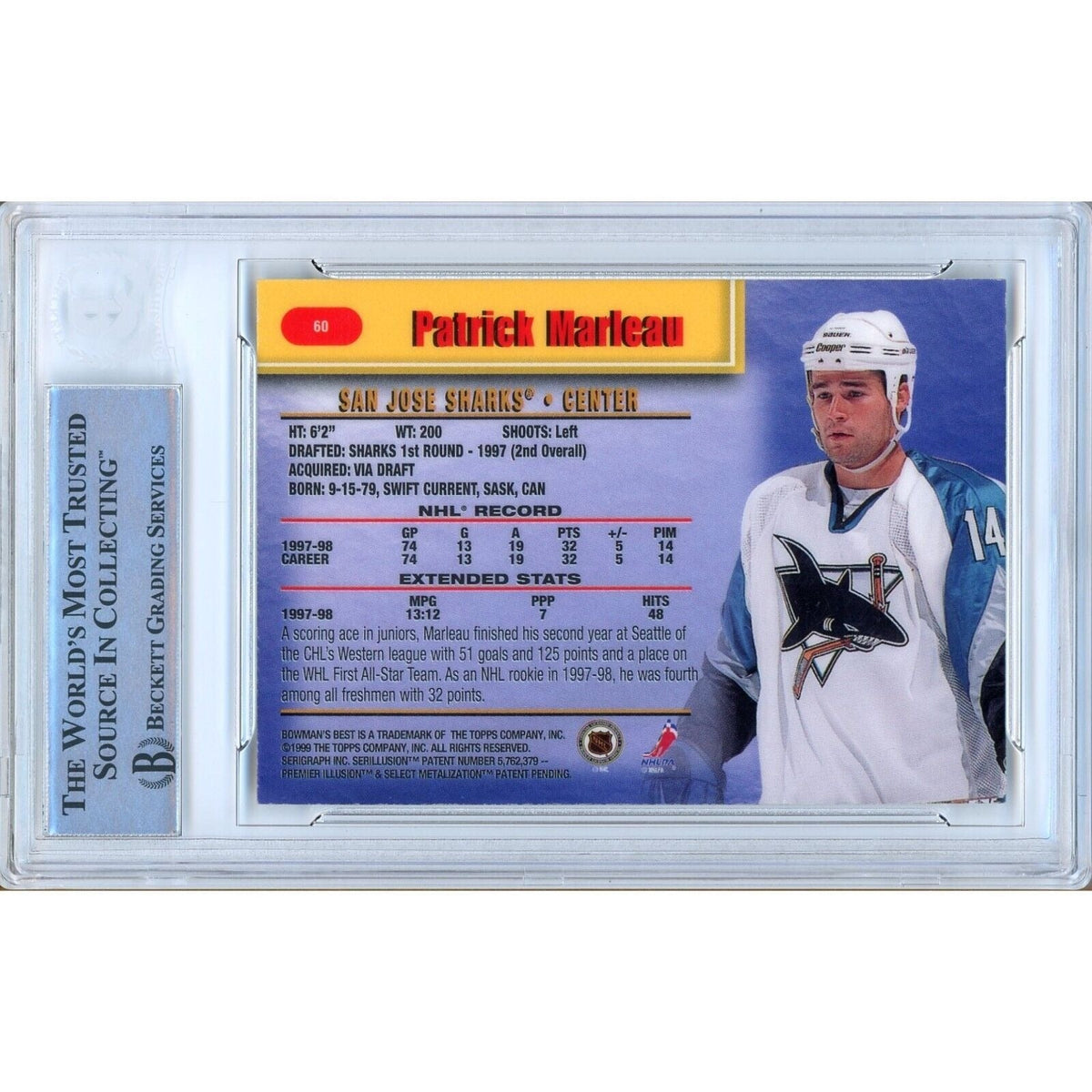 Patrick Marleau San Jose Sharks Signed Trading Card Beckett BAS