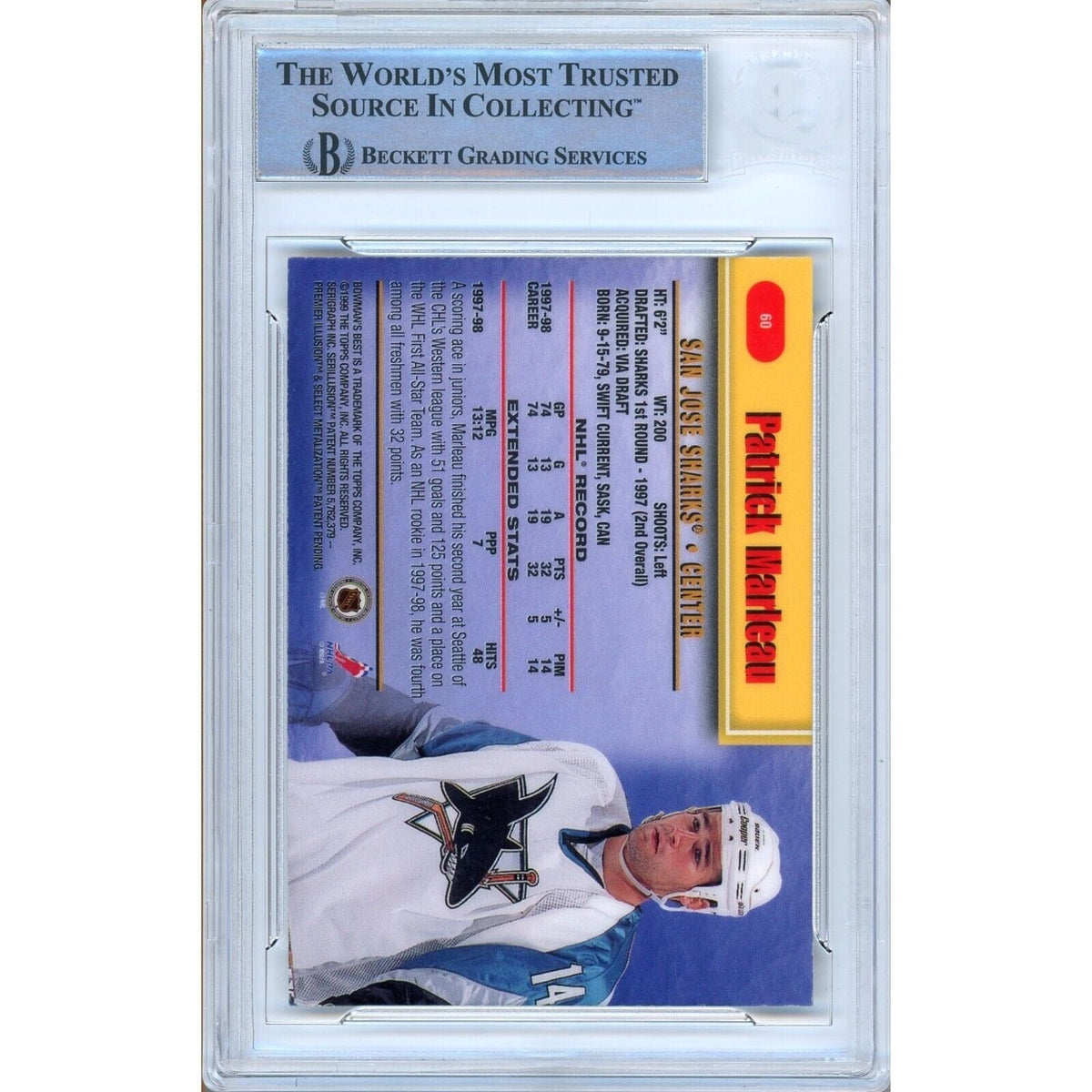 Patrick Marleau San Jose Sharks Autograph Trading Card Beckett BAS