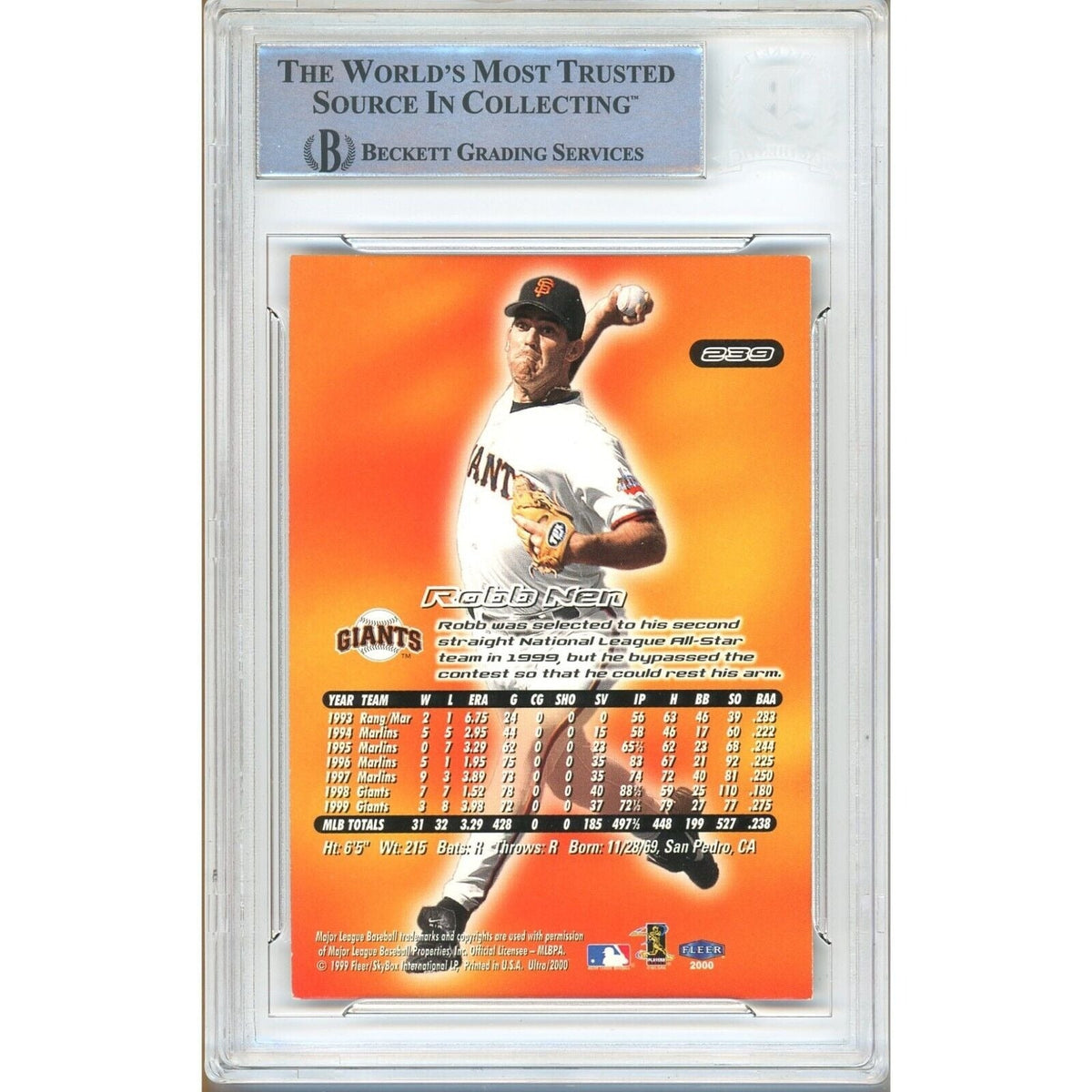 Robb Nen San Francisco Giants Signed Trading Card Beckett BAS