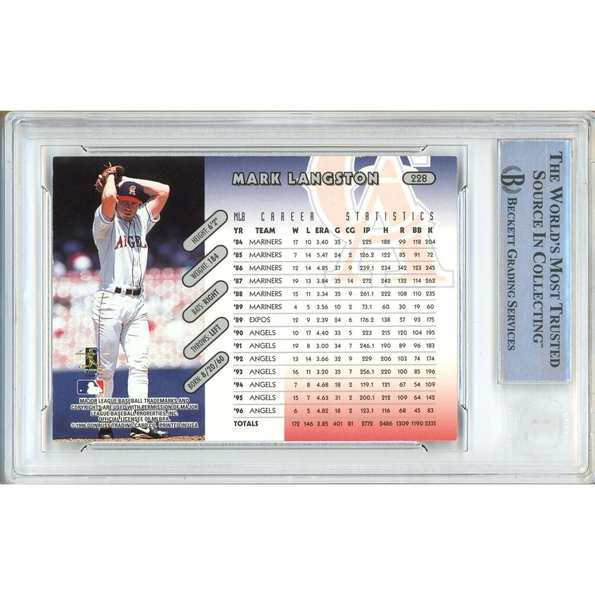 Mark Langston Signed Trading Card Beckett BAS
