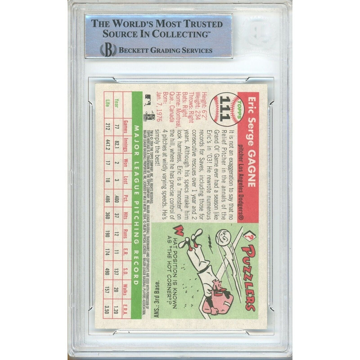 Eric Gagne Topps Heritage Auto Trading Card Beckett BAS