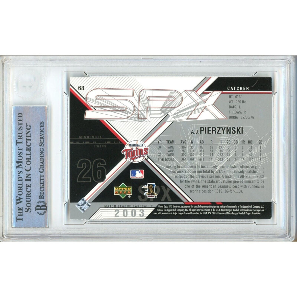 Aj Pierzynski Upper Deck Autograph Trading Card Beckett BAS
