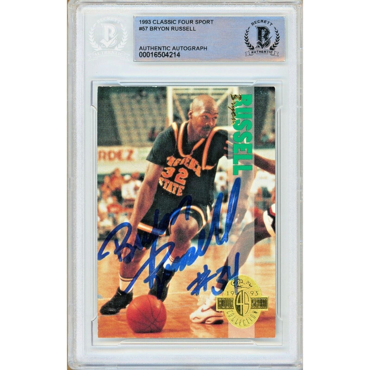 Bryon Russell Utah Jazz Autographed Trading Card Beckett BAS