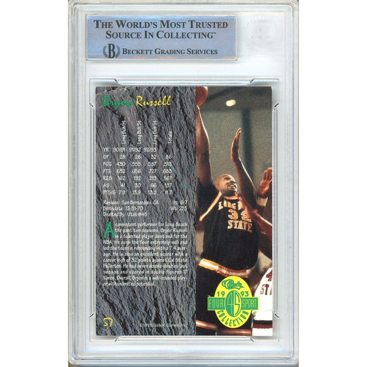 Bryon Russell Utah Jazz Autographed Signed Trading Card Beckett BAS
