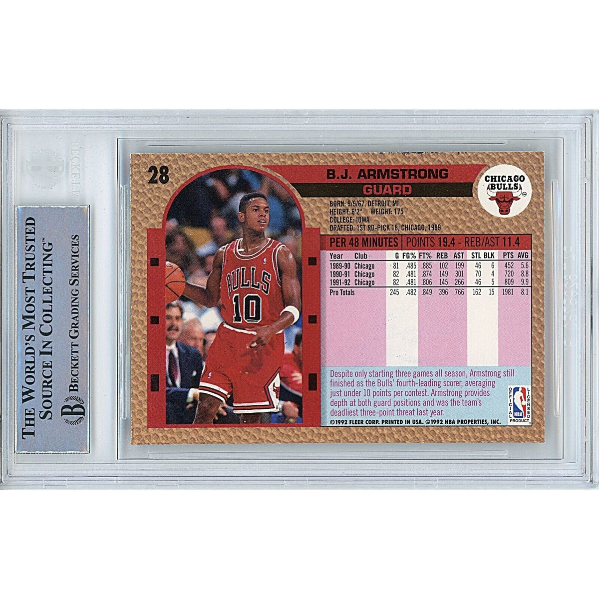 Bj Armstrong Chicago Bulls Autographed Trading Signed Card Beckett BAS