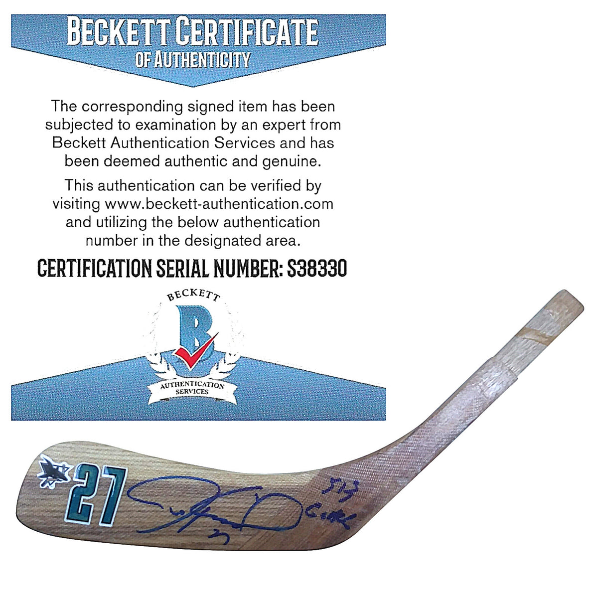 Jeremy Roenick San Jose Sharks Autographed Photo Beckett BAS