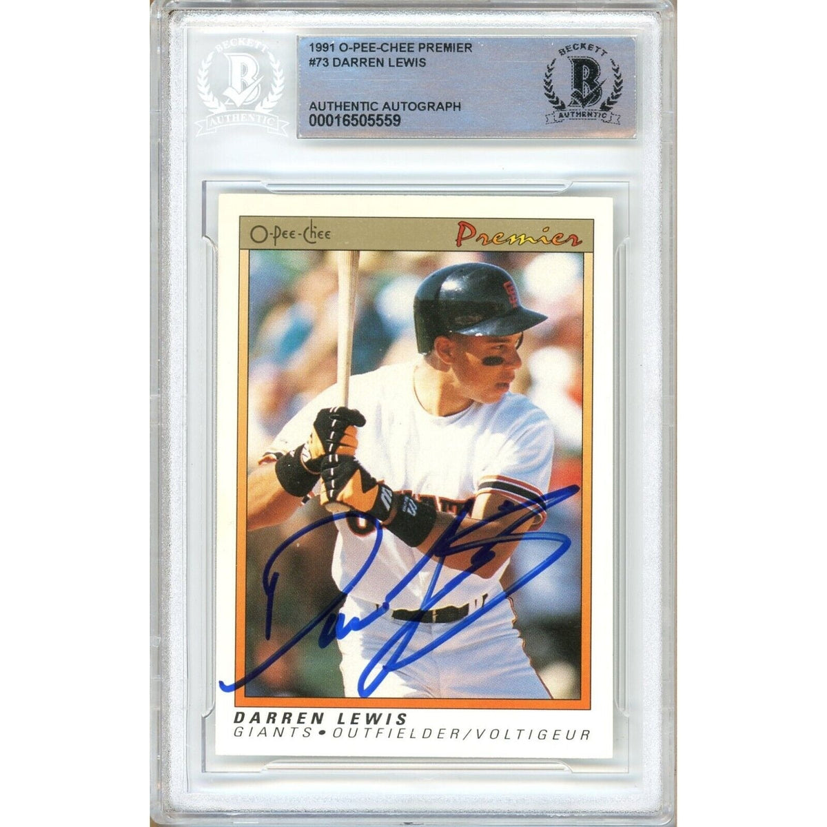 Darren Lewis San Francisco Giants Autographed Trading Card Beckett BAS
