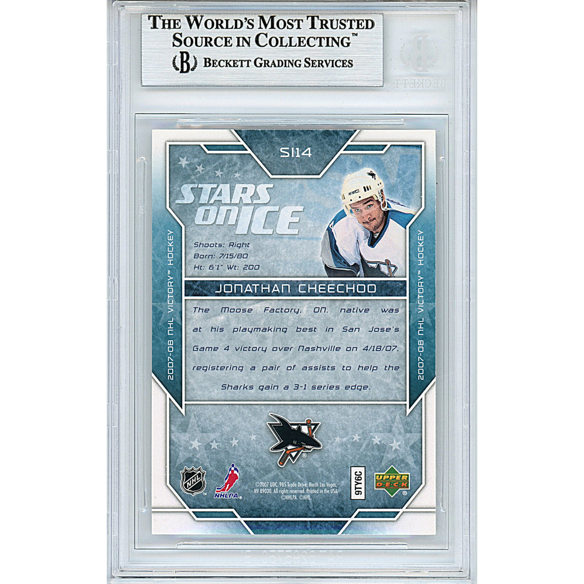 Jonathan Cheechoo Upper Deck Victory Stars Signed Trading Card Beckett BGS