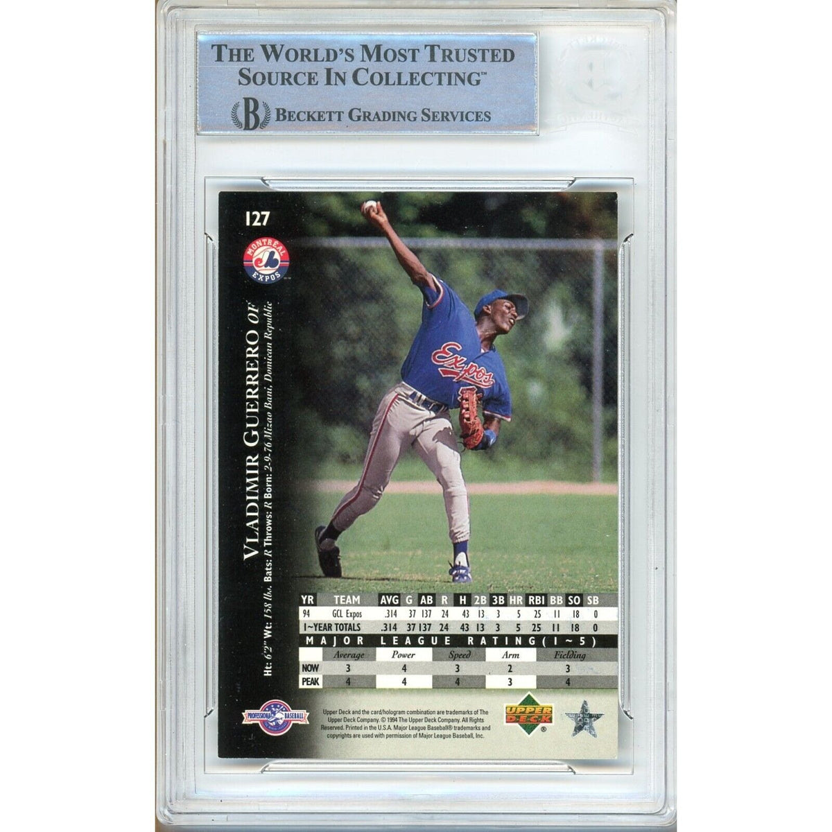 Vladimir Guerrero Montreal Expos Signed Trading Card Beckett BAS