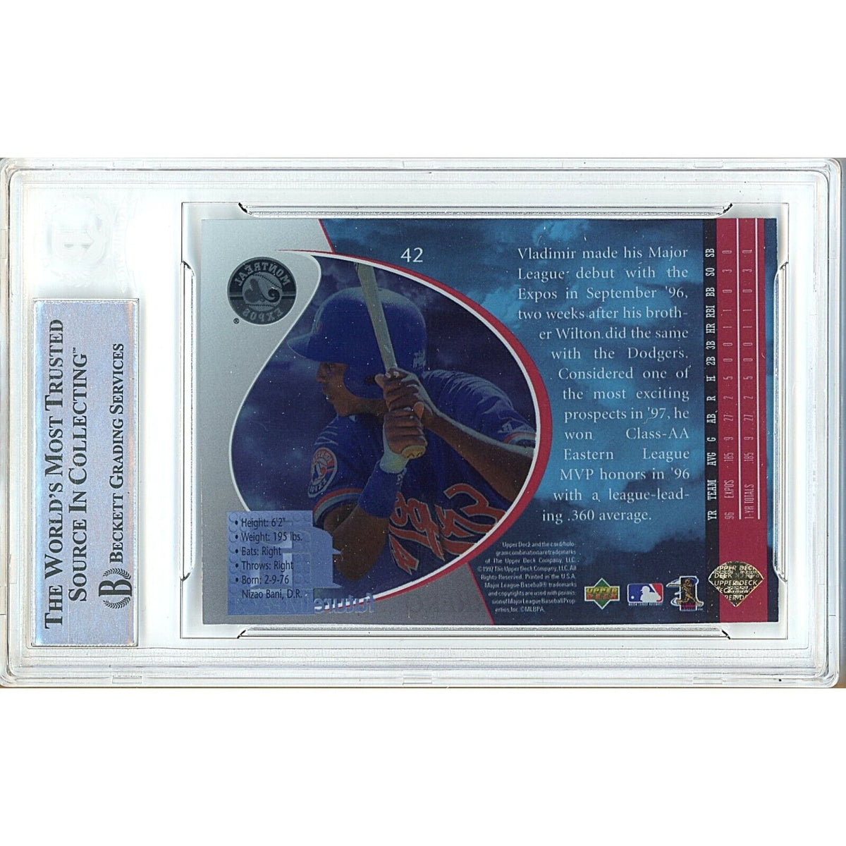 Vladimir Guerrero Montreal Expos Signed Autograph Trading Card Beckett BAS