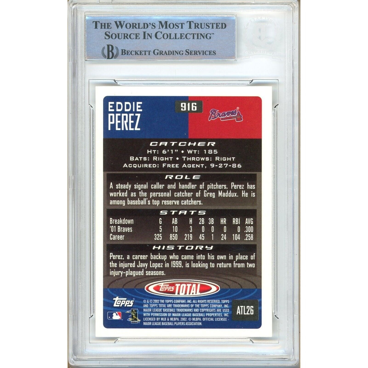 Eddie Perez Topps Total Signed Trading Card Beckett BAS