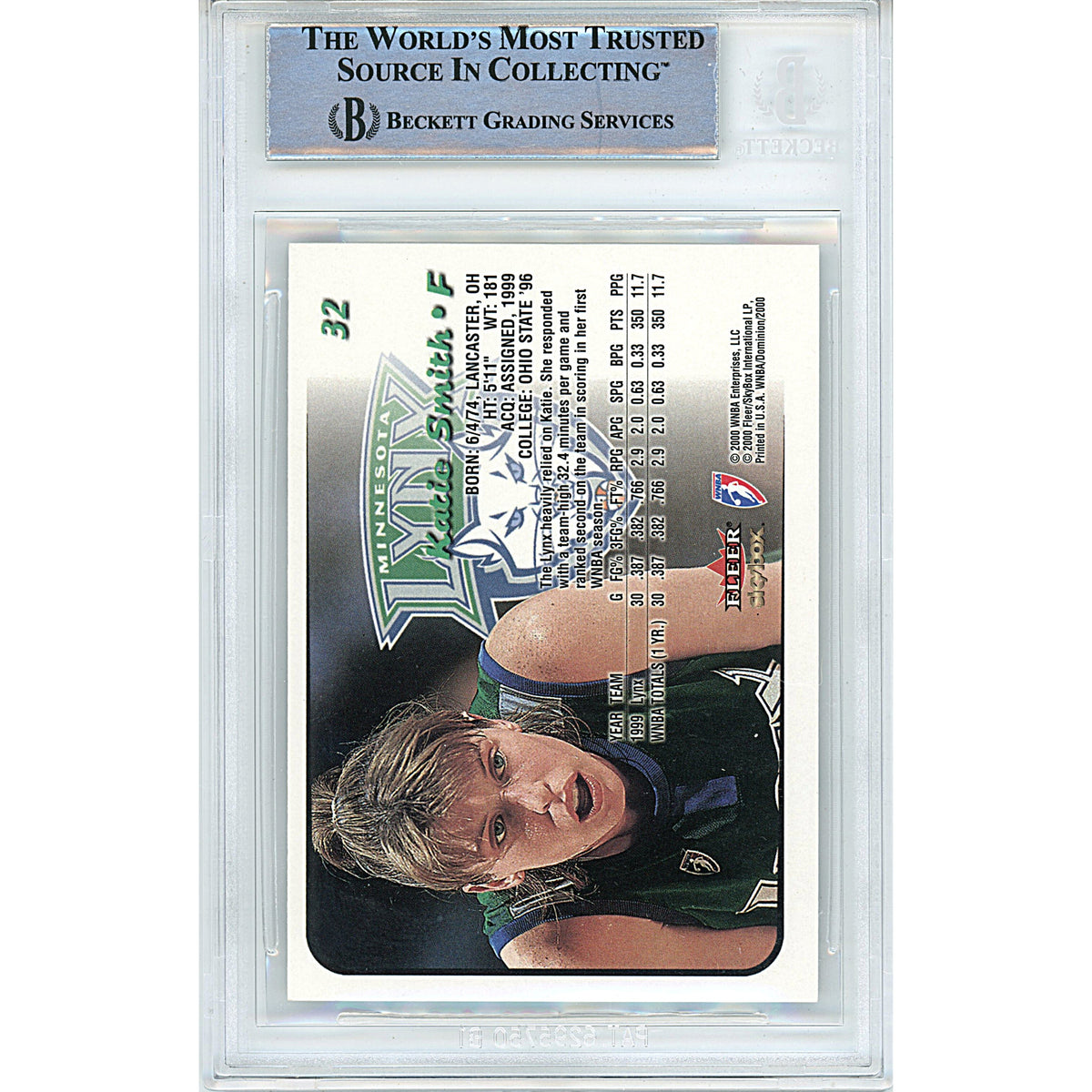 Katie Smith Skybox Dominion Autograph Trading Card Beckett BGS