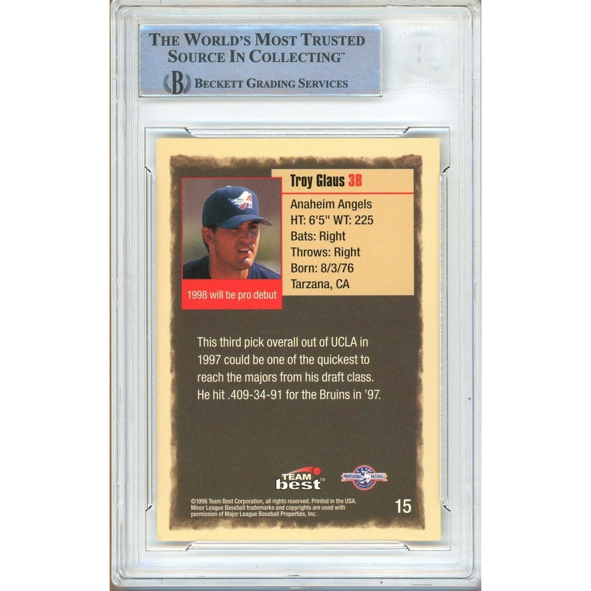 Troy Glaus Signed Trading Card Beckett BAS