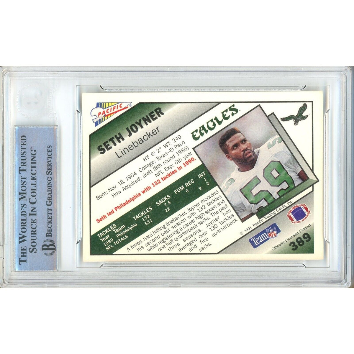 Seth Joyner Philadelphia Eagles Signed Trading Card Beckett BAS