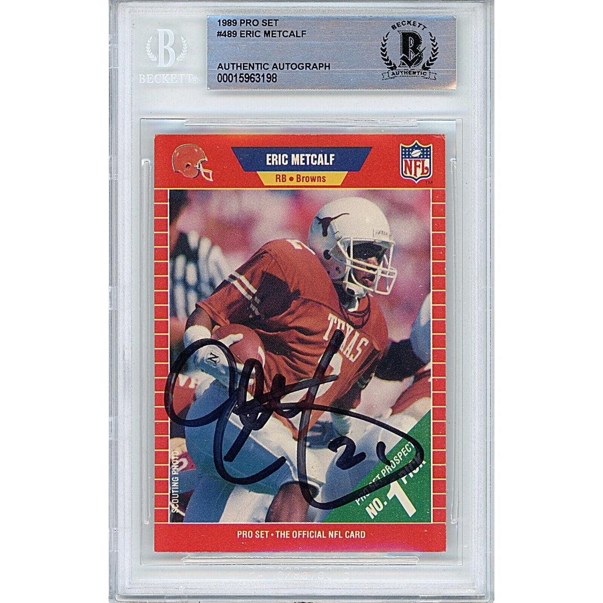 Eric Metcalf Pro Set Autographed Trading Card Beckett BAS