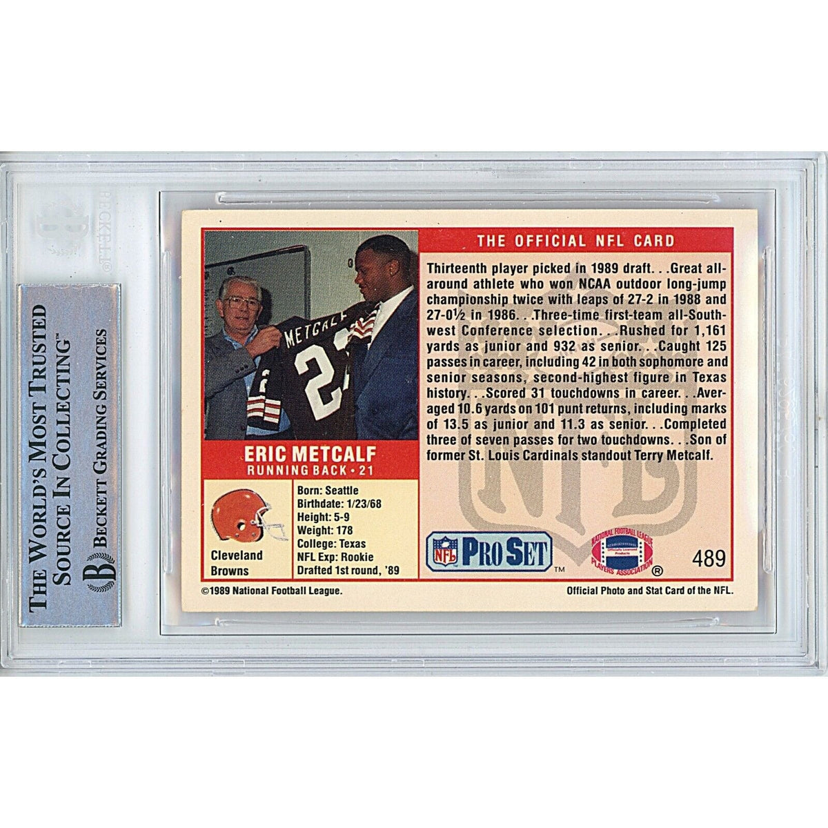 Eric Metcalf Pro Set Signed Trading Card Beckett BAS