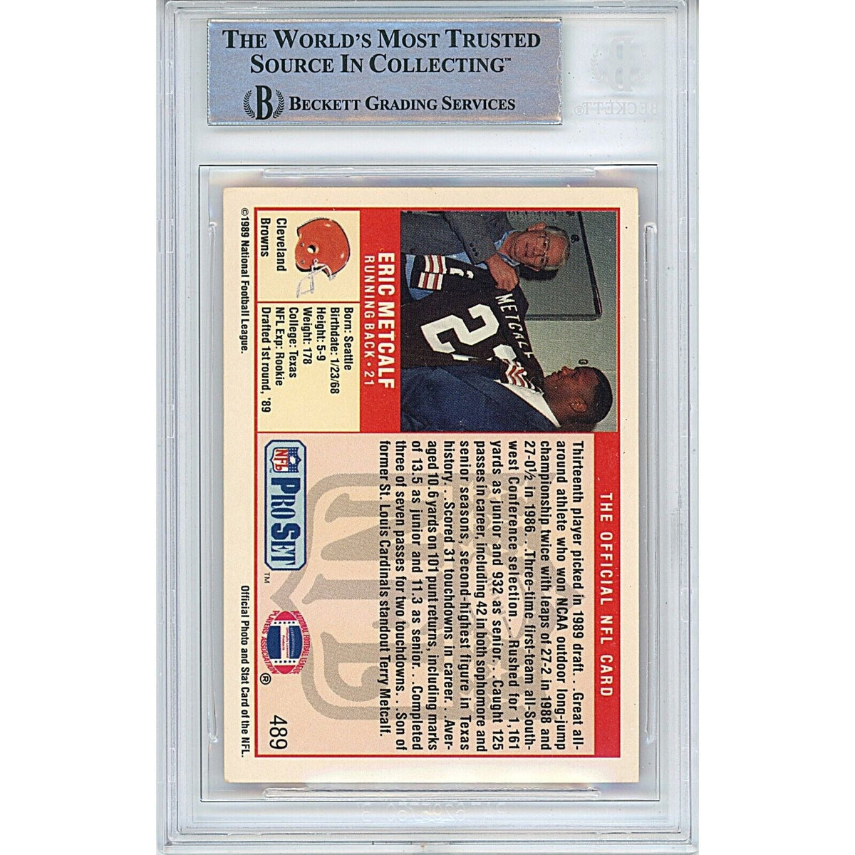 Eric Metcalf Pro Set Autograph Trading Card Beckett BAS