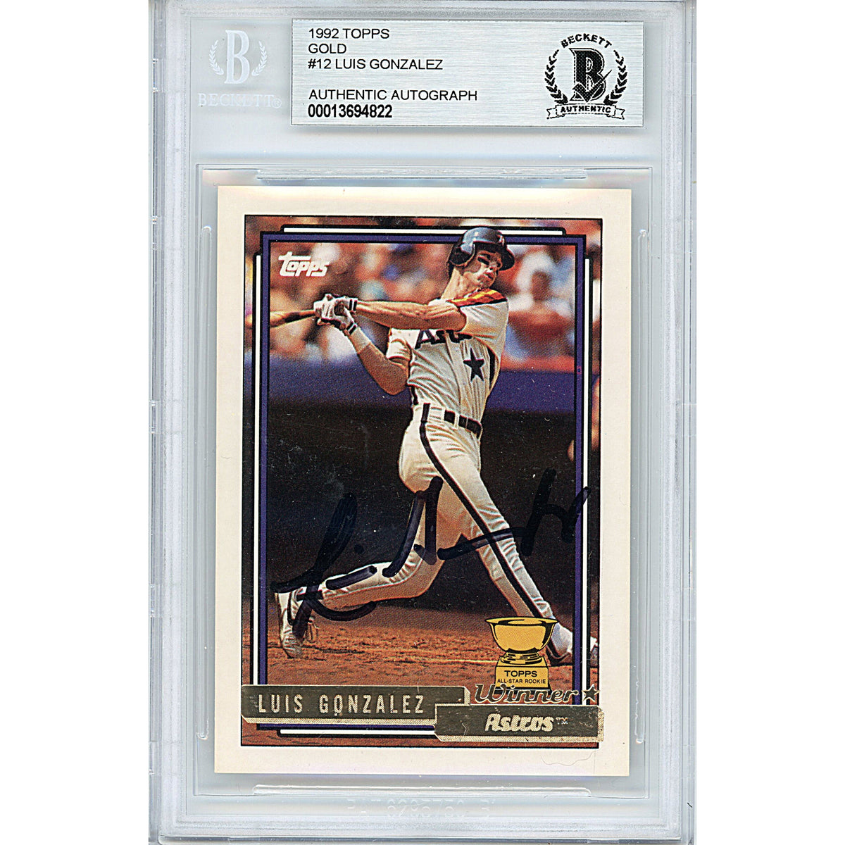 Luis Gonzalez Topps Gold Rookie Autographed Trading Card Beckett BAS