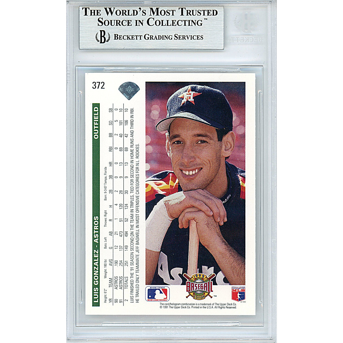 Luis Gonzalez Upper Deck Signed Trading Card Beckett BGS