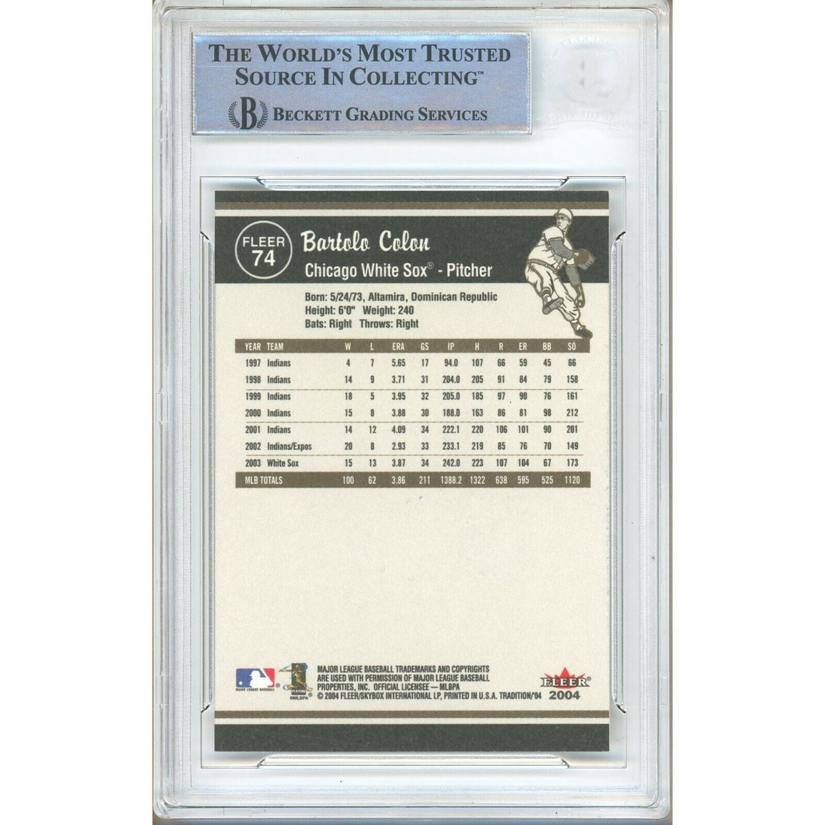 Bartolo Colon Fleer Tradition Signed Trading Card Beckett BAS