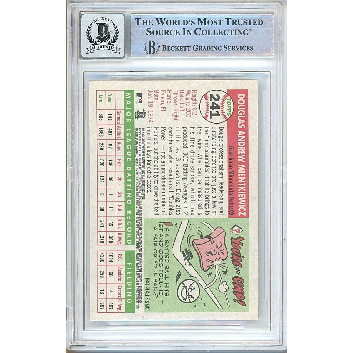 Doug Mientkiewicz Topps Heritage Auto Trading Card Beckett BGS
