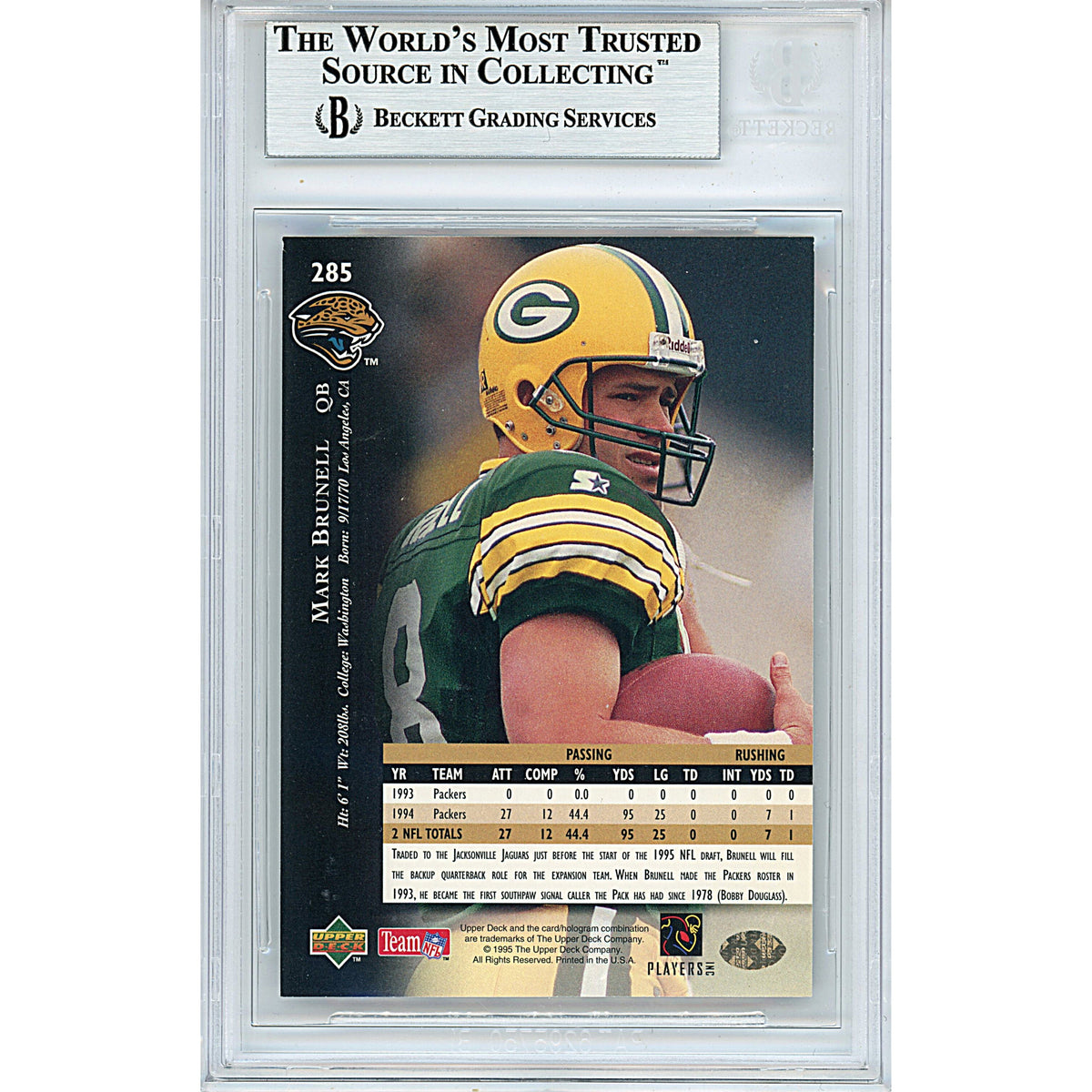 Mark Brunell Signed Green Bay Trading Card Beckett BGS