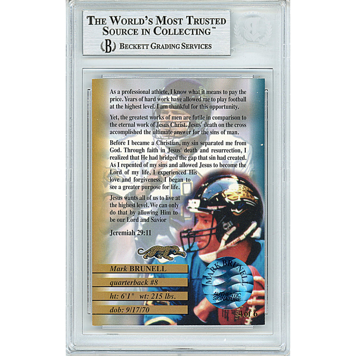 Mark Brunell Autographed Jacksonville Jaguars Signed Trading Card Beckett BGS