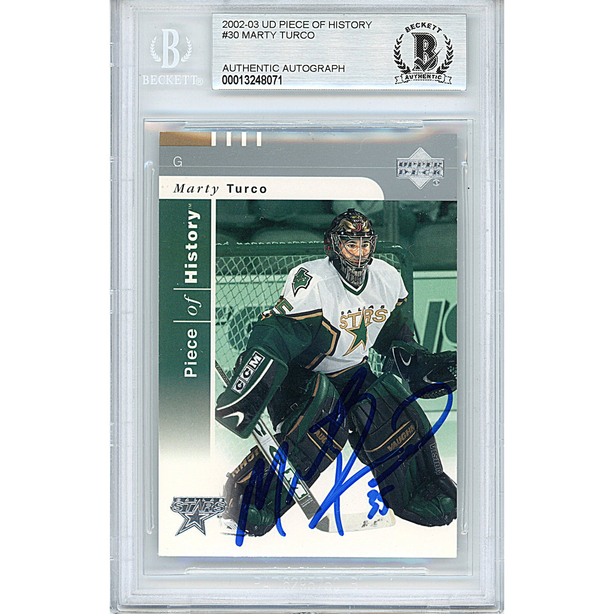 Marty Turco Signed Dallas Stars Autographed Trading Card Beckett BGS