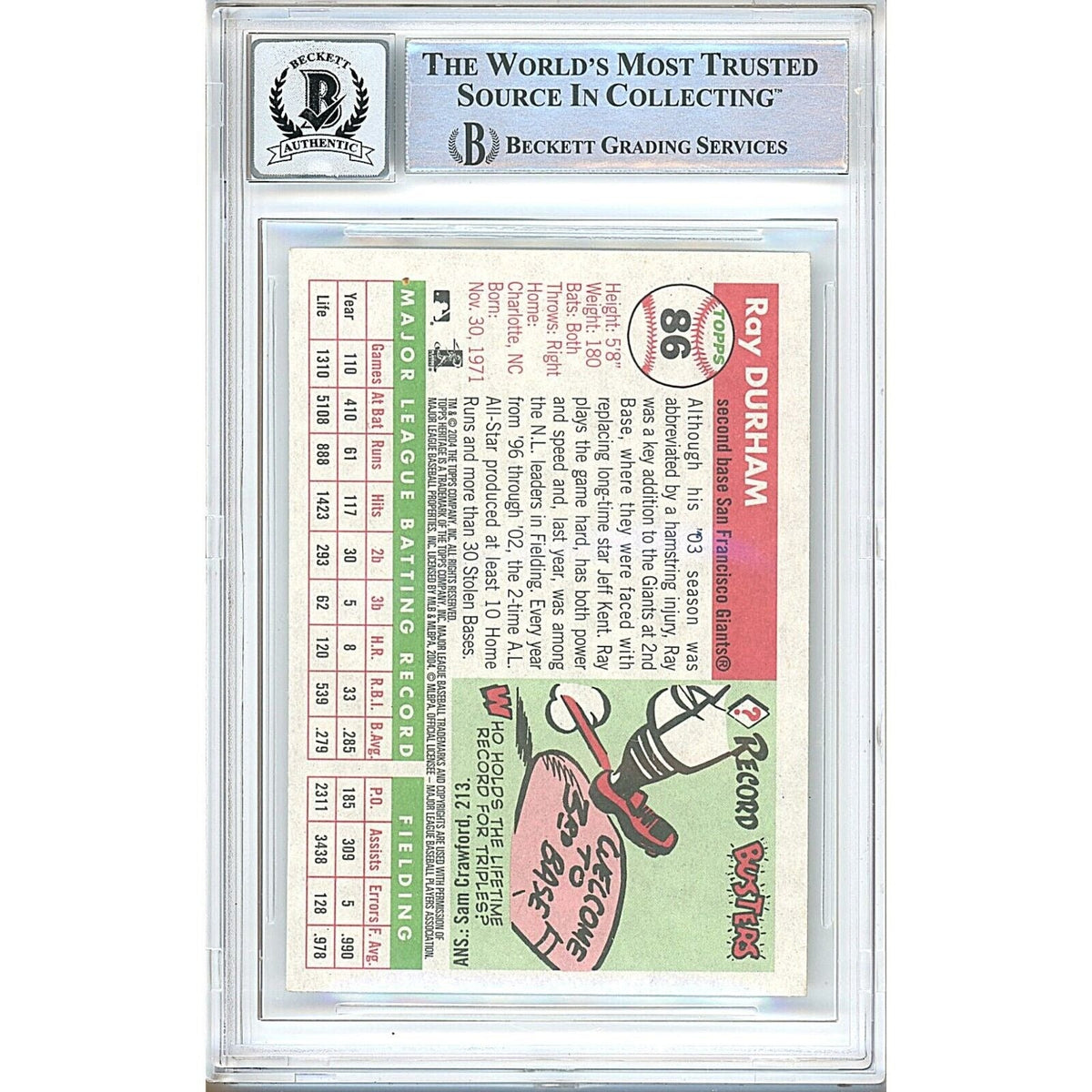 Ray Durham San Francisco Giants Auto Trading Card Beckett BGS