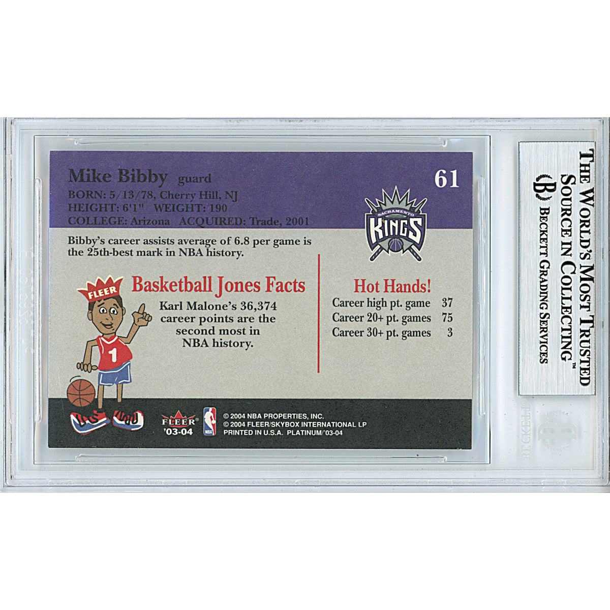 Mike Bibby Signed Sacramento Kings Trading Card Beckett BGS
