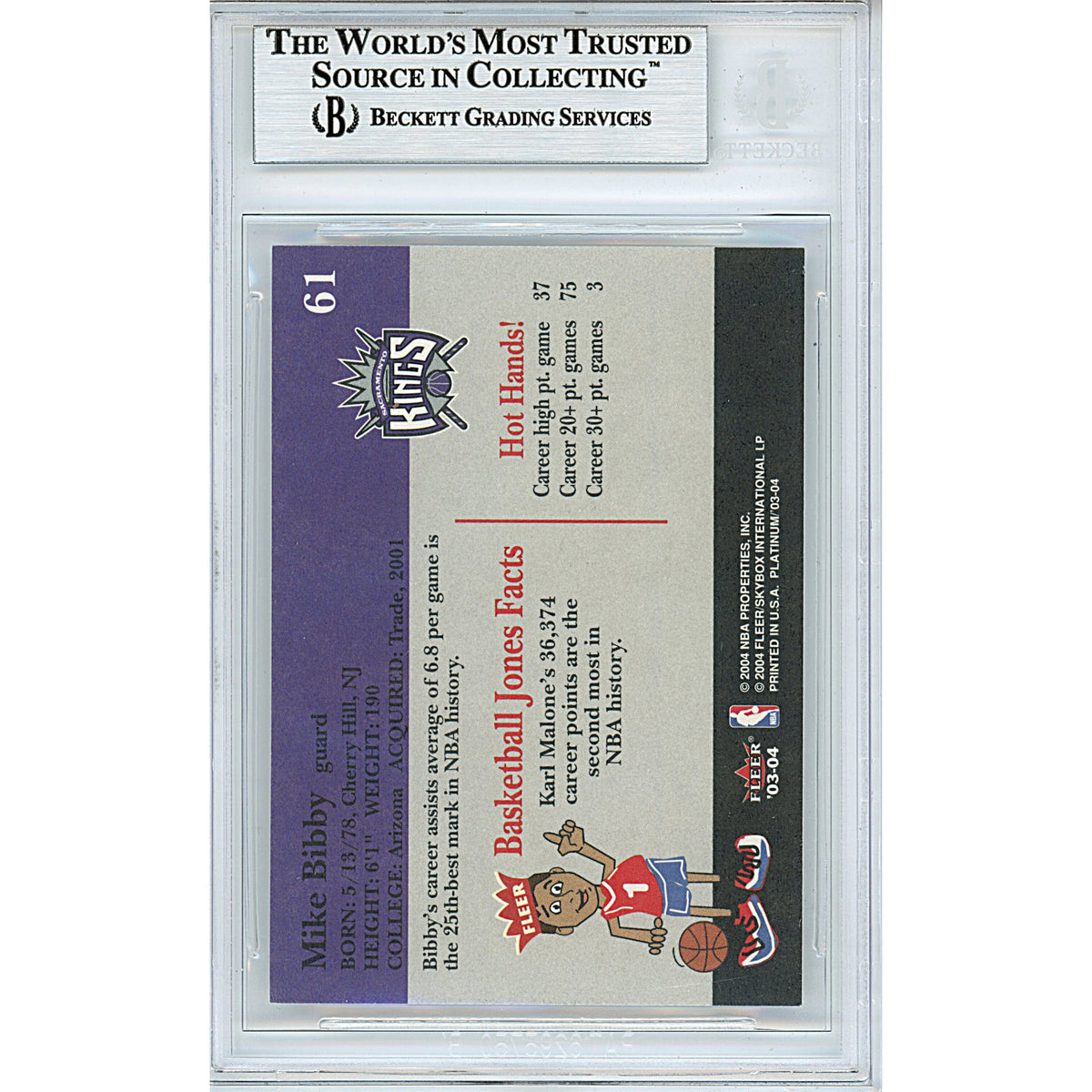 Mike Bibby Signed Sacramento Kings Autograph Trading Card Beckett BGS