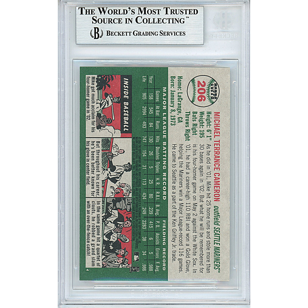Mike Cameron Signed Seattle Mariners Autograph Trading Card Beckett BGS