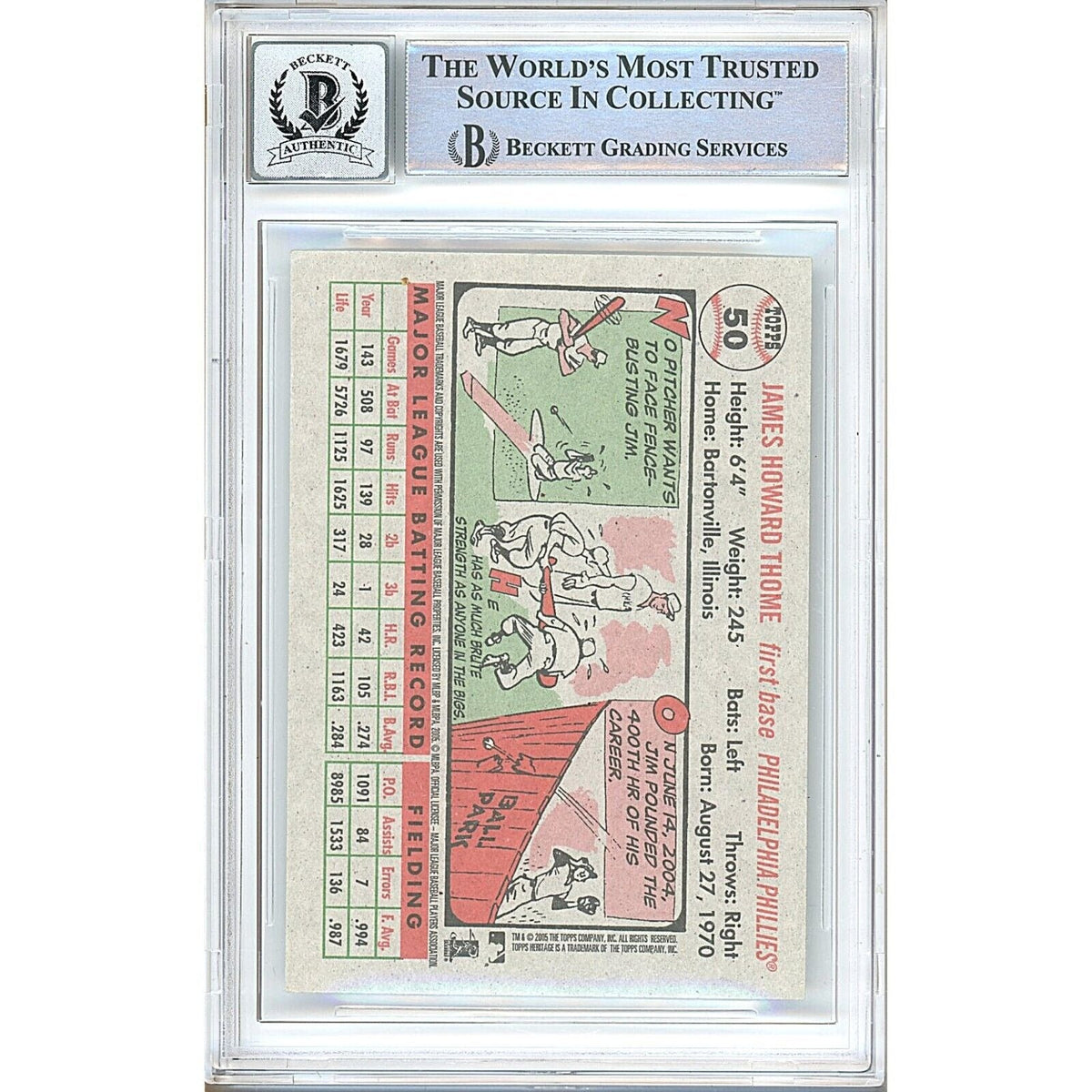 Jim Thome Philadelphia Phillies Autographed Auto Trading Card Beckett BGS