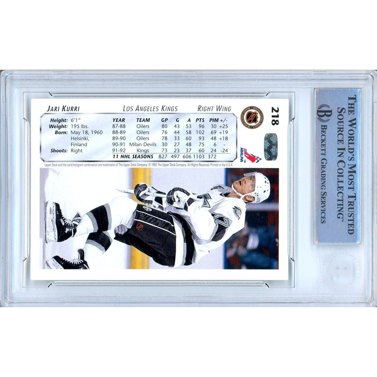 Jari Kurri Upper Deck Autograph Trading Card Beckett BAS