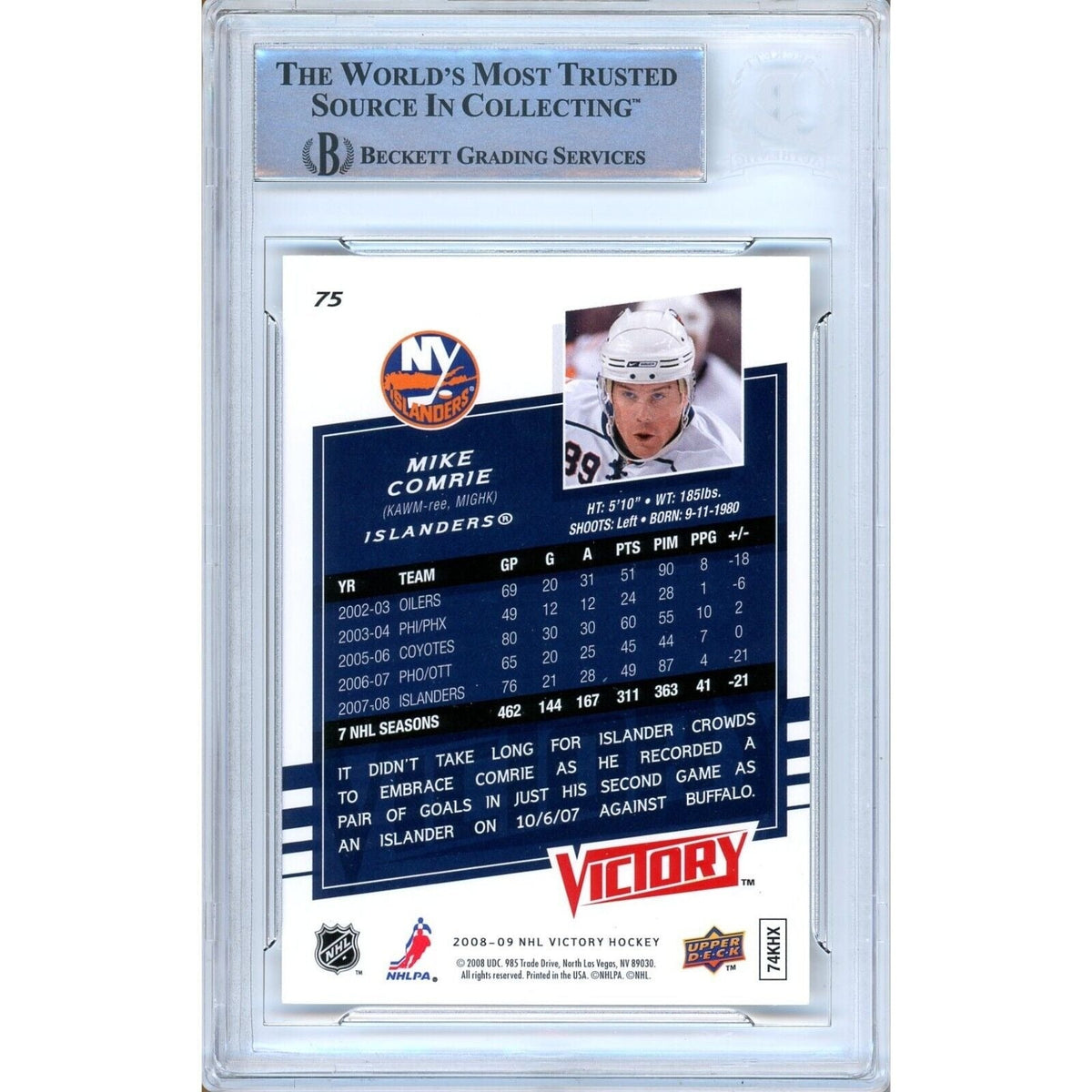 Mike Comrie New York Islanders Signed Trading Card Beckett BAS