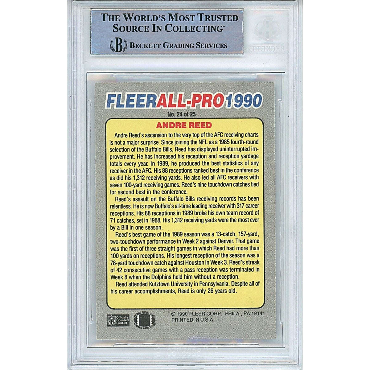 Andre Reed Fleer All Pro Signed Trading Card Beckett BAS