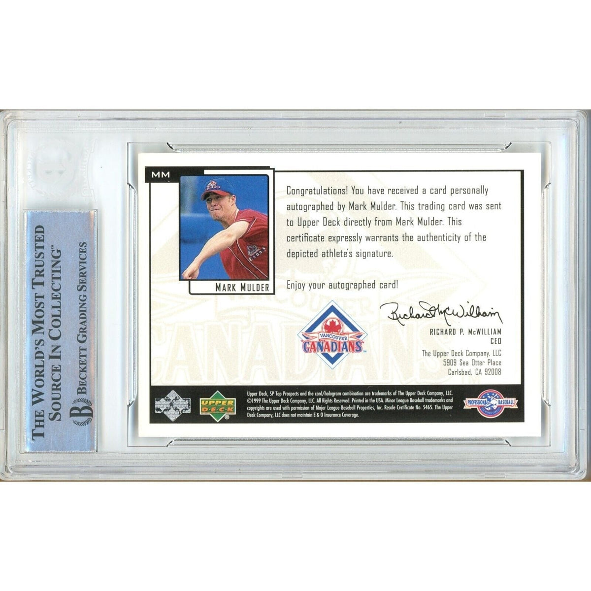Mark Mulder Oakland Athletics Signed Autograph Trading Card Beckett BAS