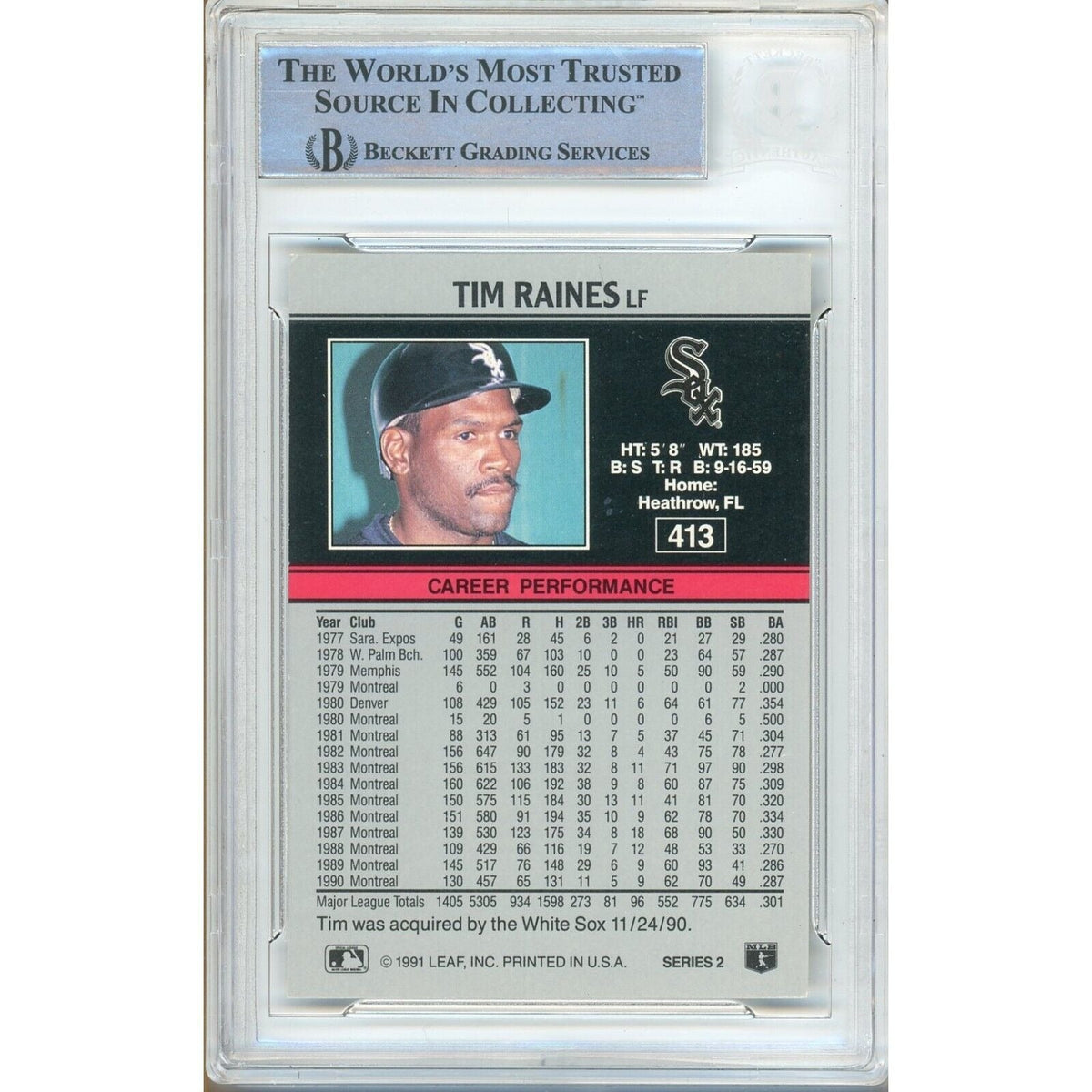 Tim Raines Chicago White Sox Signed Trading Card Beckett BAS