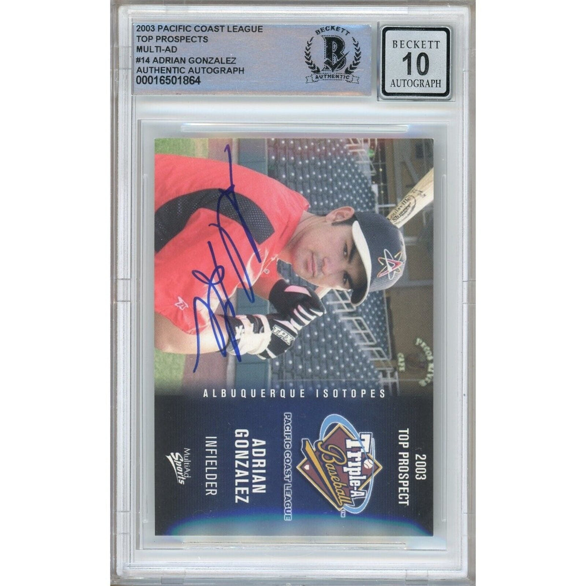 Adrian Gonzalez Top Prospects Signed Trading Card Beckett BAS