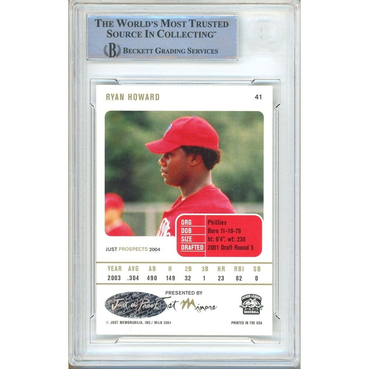 Ryan Howard Philadelphia Phillies Signed Trading Card Beckett BAS