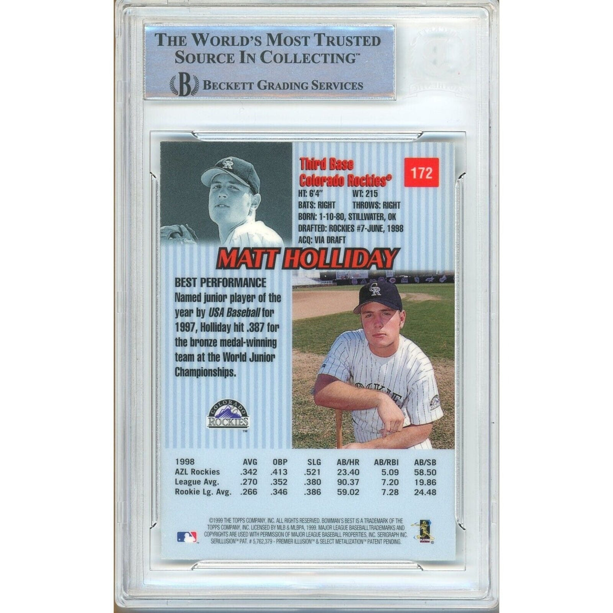 Matt Holliday Colorado Rockies Signed Trading Card Beckett BAS