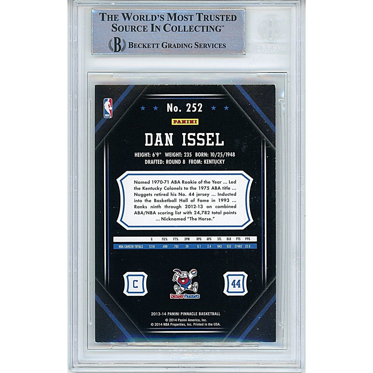 Dan Issel Panini Pinnacle Signed Trading Card Beckett BAS
