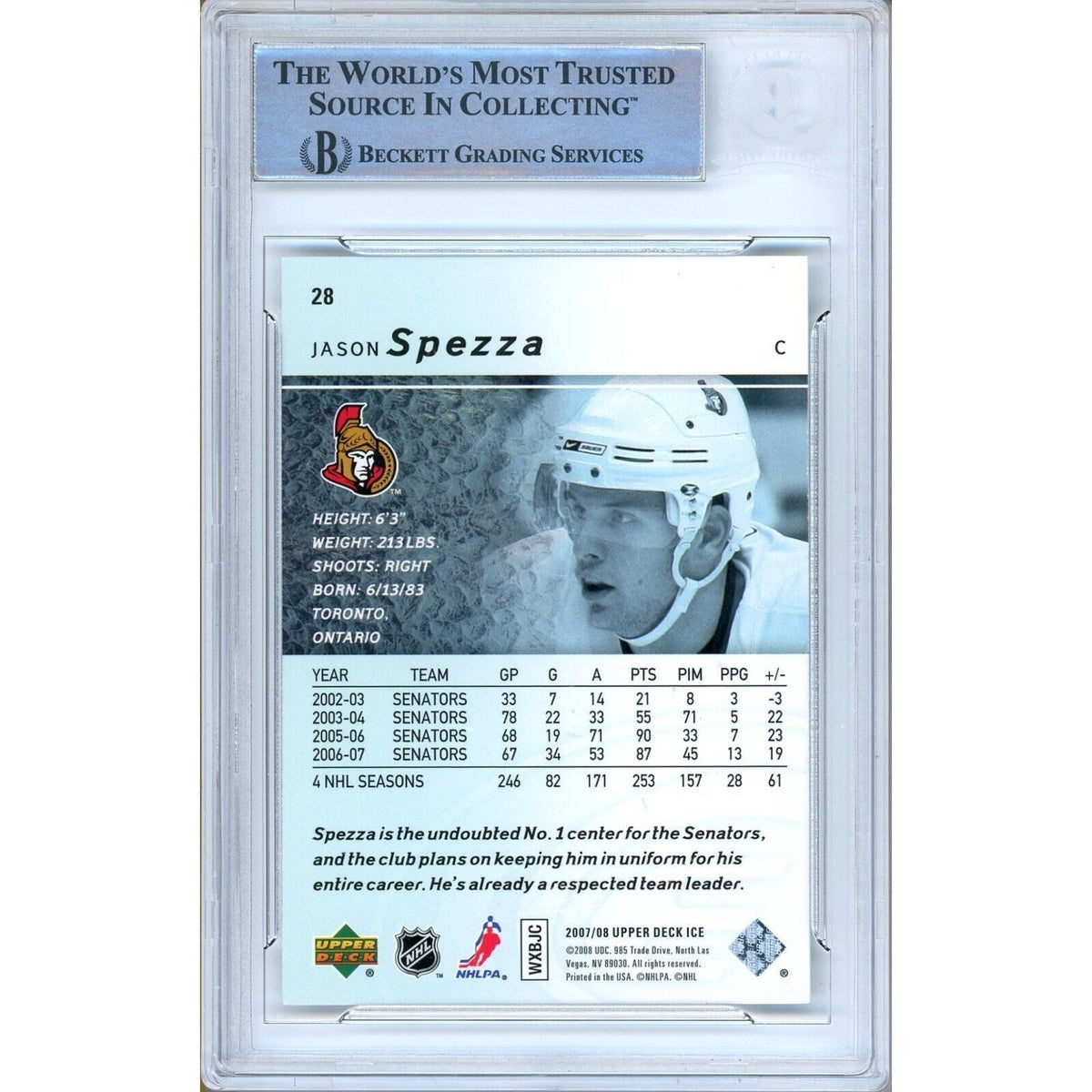 Jason Spezza Upper Deck Ice Signed Trading Card Beckett BAS