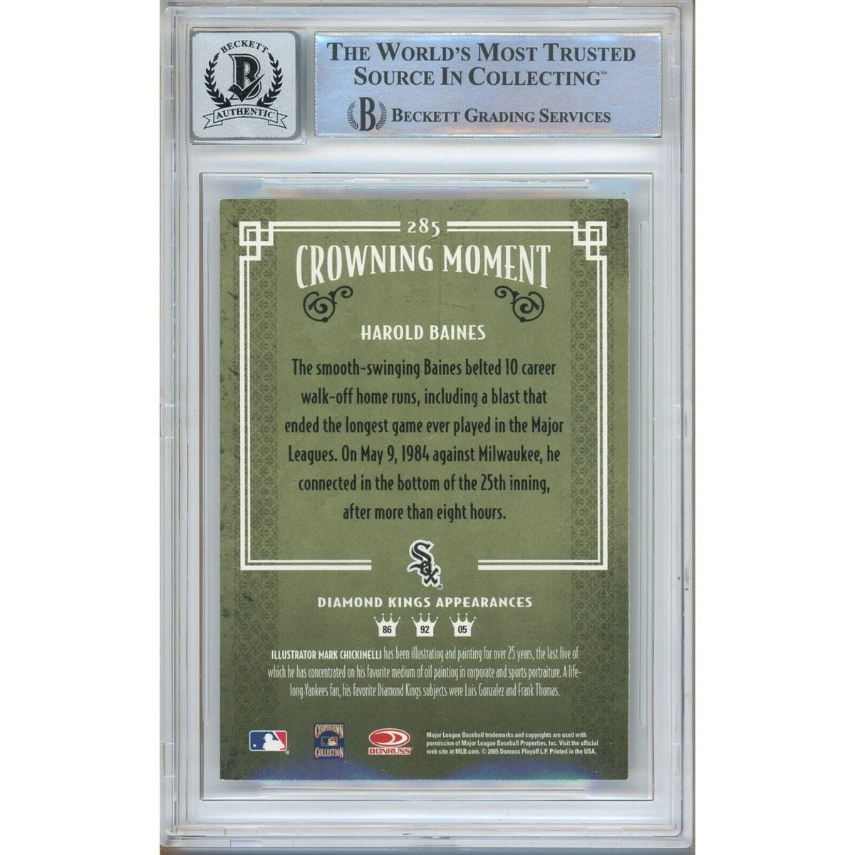 Harold Baines Donruss Diamond Kings Signed Trading Card Beckett BGS