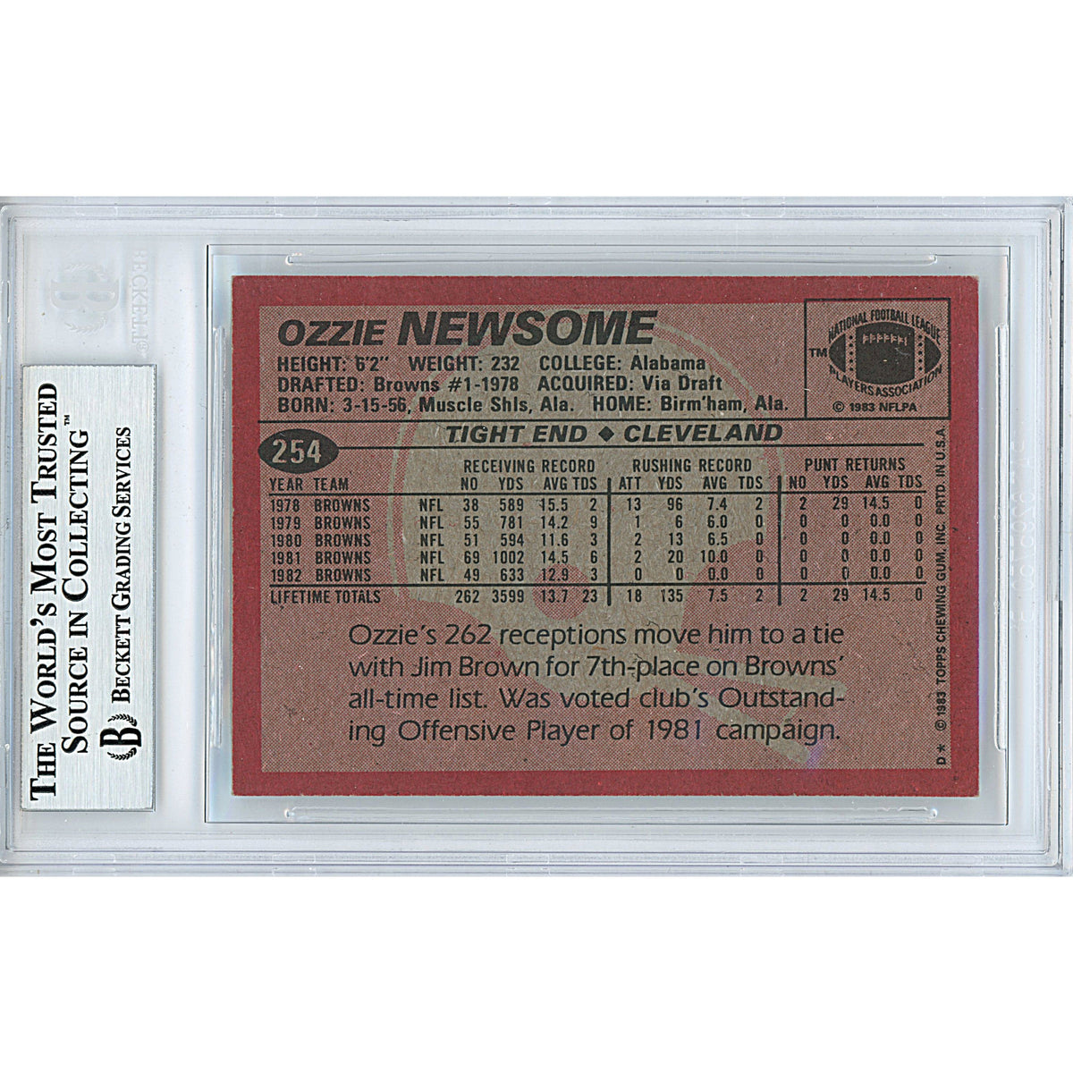 Ozzie Newsome Signed Cleveland Browns Trading Card Beckett BGS