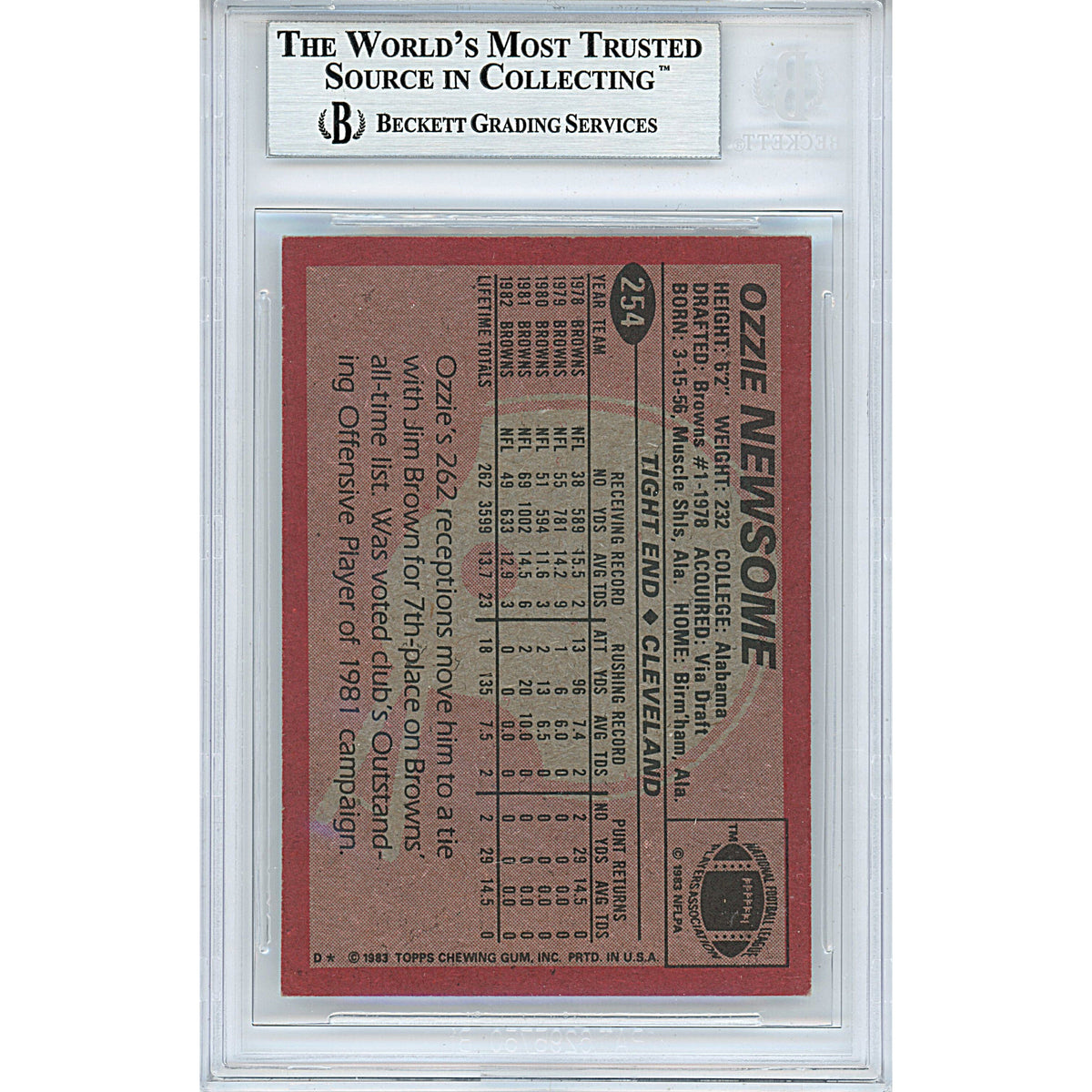 Ozzie Newsome Signed Cleveland Browns Autograph Trading Card Beckett BGS