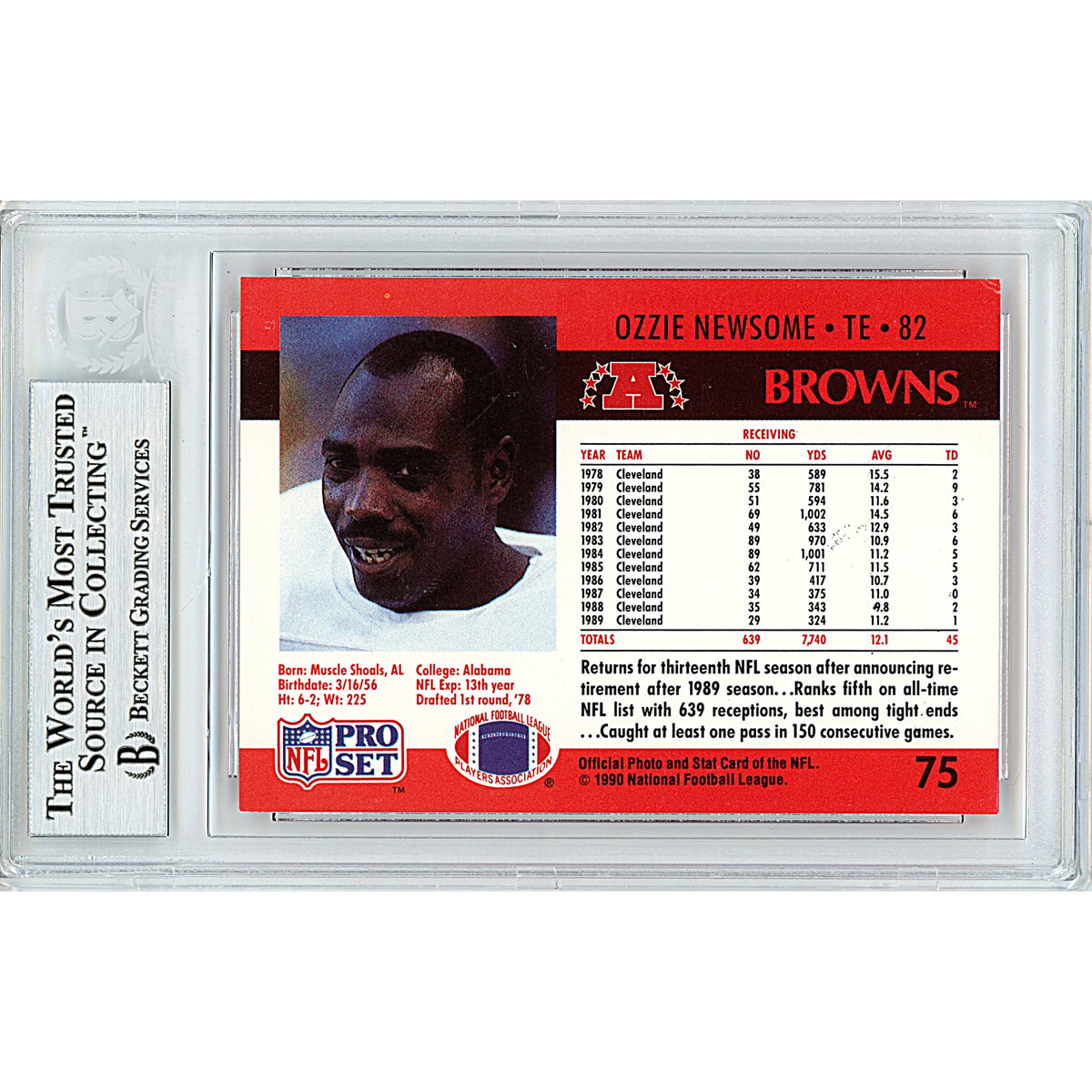 Ozzie Newsome Signed Cleveland Browns Trading Card Beckett BAS