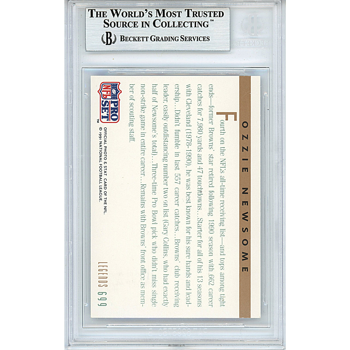 Ozzie Newsome Signed Cleveland Browns Autograph Trading Card Beckett BGS