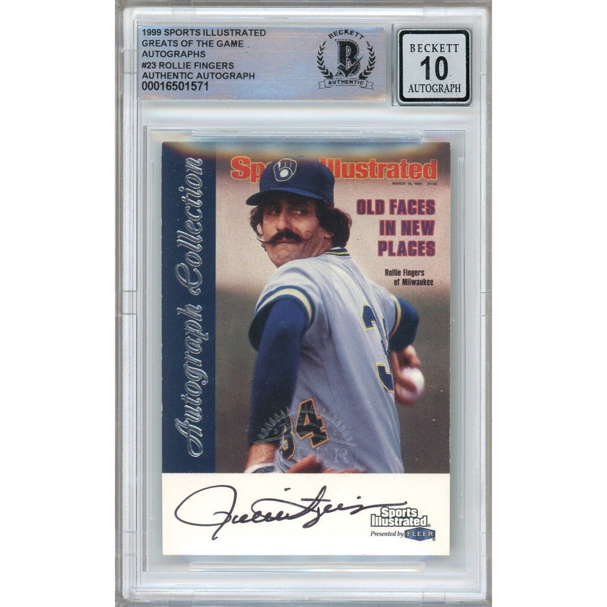 Rollie Fingers Signed Autographed Trading Card Beckett BGS