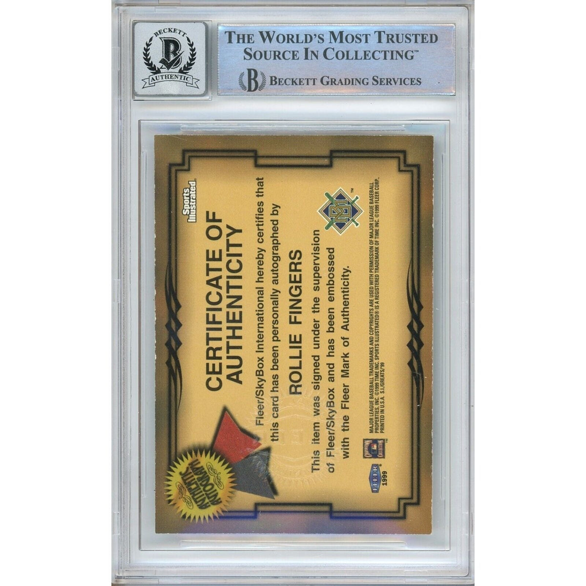 Rollie Fingers Signed Autograph Trading Card Beckett BGS